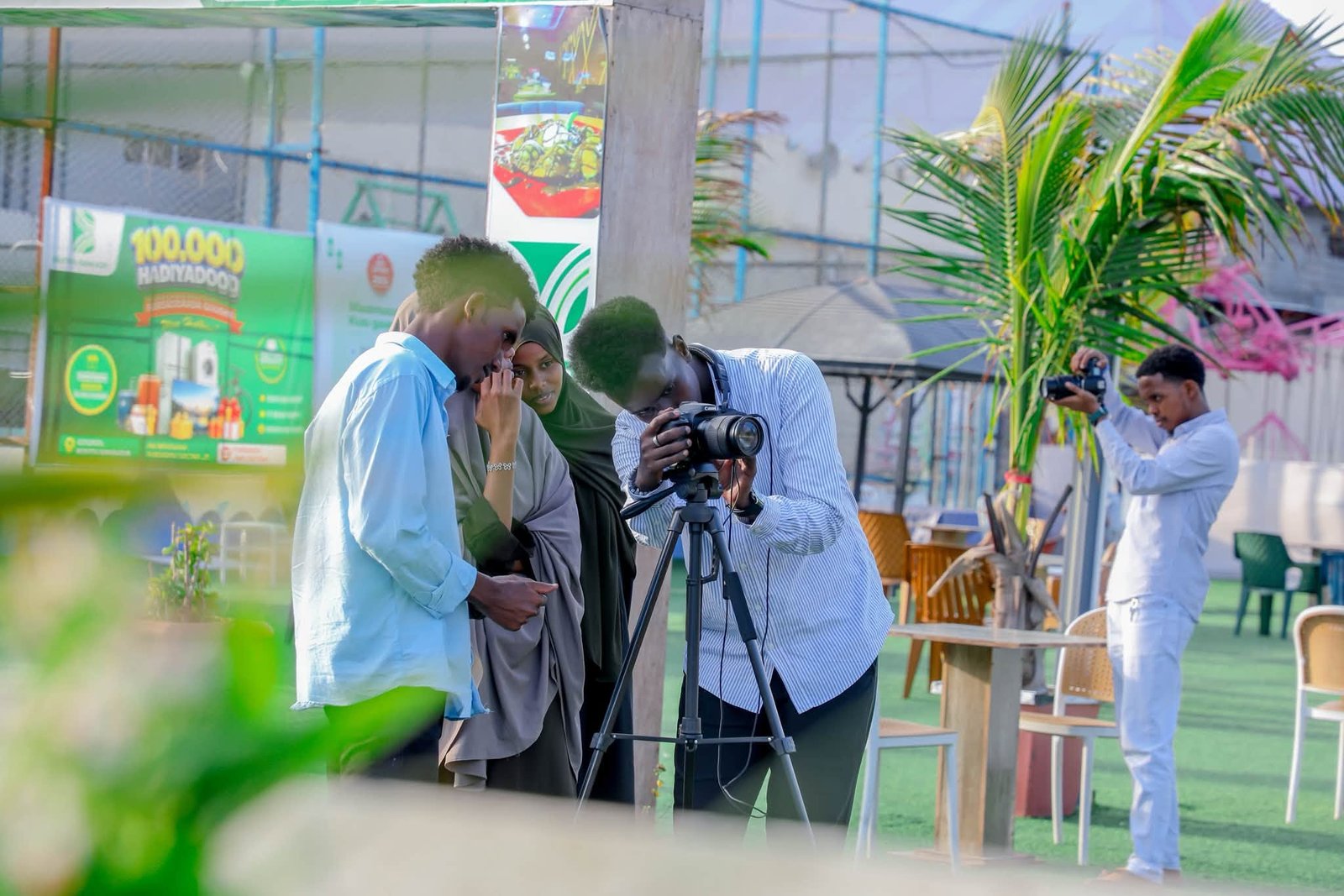 Filming practice with a camera on a tripod